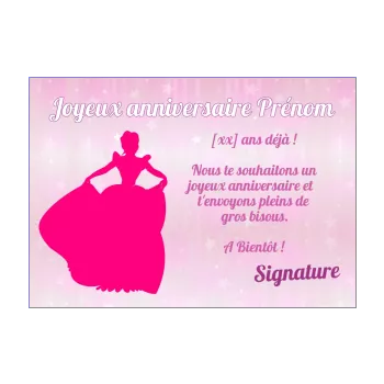 carte joyeux anniversaire princesse enfant fille rose 