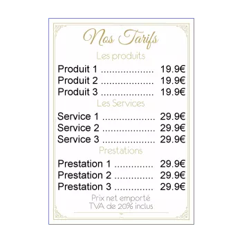 affiche liste prix doree elegant 