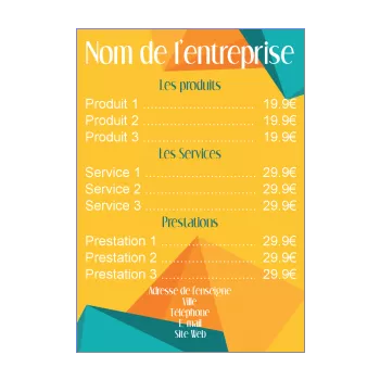 affiche liste prix abstrait bleu jaune orange 