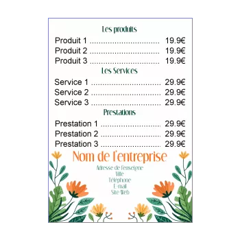 affiche liste prix fleuriste dessin fleur orange 