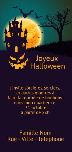 Carte Invitation Joyeux Halloween Chateau gratuit à imprimer