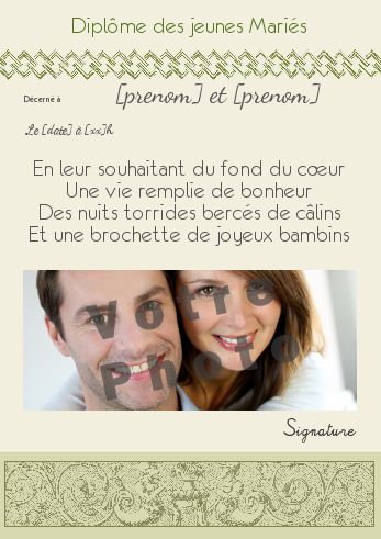Diplome Mariage avec photo à imprimer
