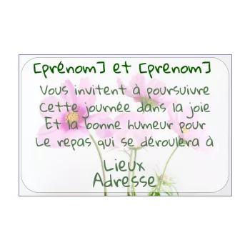 carte invitation mariage repas blanc fleur rose 