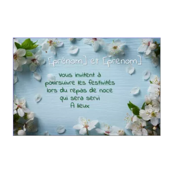 carte invitation mariage repas blanc bleu fleur 