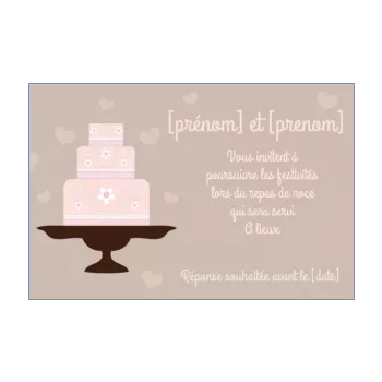 carte invitation mariage repas gateau marron rose 