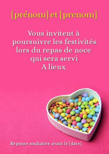 Carte Invitation Mariage Repas Coeur Bonbon gratuit à ...