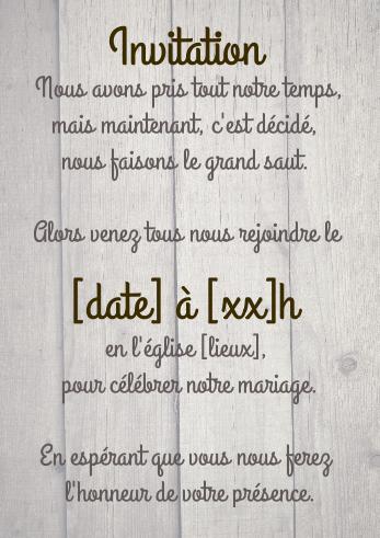 Verso Faire Part Mariage Bois virtuelle