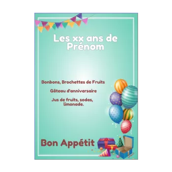 anniversaire menu cadeau ballon bleu ruban 