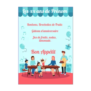 anniversaire menu repas ballon bleu enfant gateau 