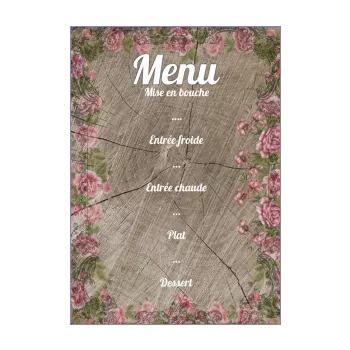 menu bapteme bois fleur marron rose 