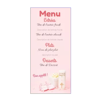 menu bapteme cadeau bougie chaussure fille rose 