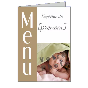Menu Bapteme Marron avec photo à imprimer