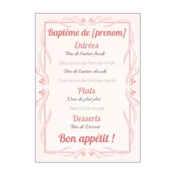 menu bapteme fille rose 