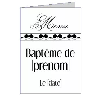 Menu Bapteme Blanc Noir à imprimer