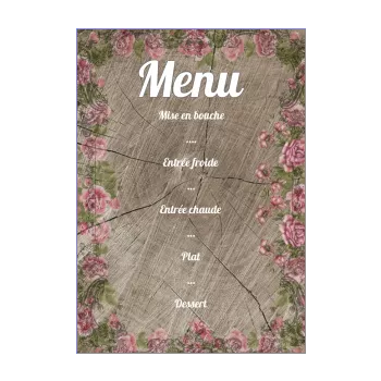 menu communion bois fleur marron rose 