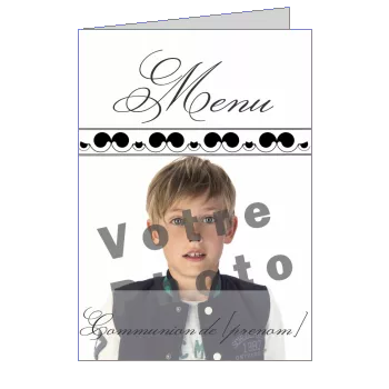 Menu Communion Blanc Noir avec photo à imprimer