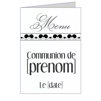 Menu Communion Blanc Noir à imprimer