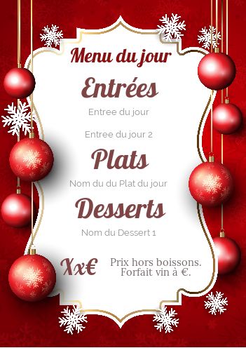 Carte Menu Restaurant Noel Boule gratuit à imprimer