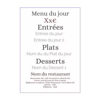 carte menu restaurant blanc 