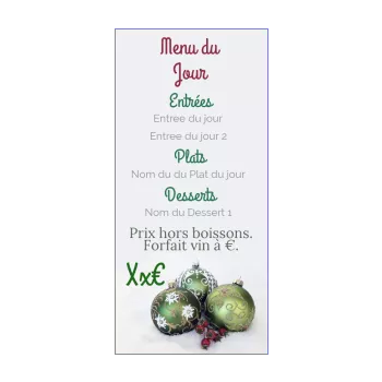 carte menu restaurant noel boule vert 