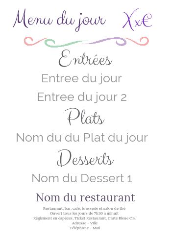 Carte Menu Restaurant Blanc Elegant gratuit à imprimer