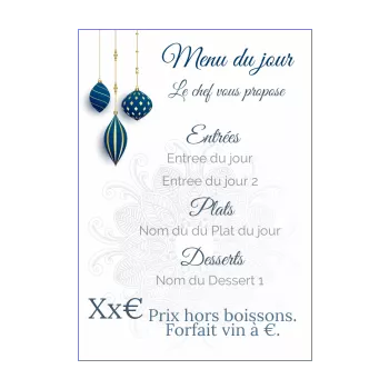 carte menu restaurant noel bleu boule 