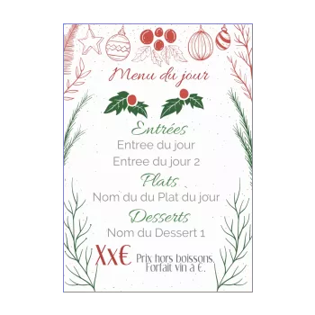 carte menu restaurant noel rouge vert 