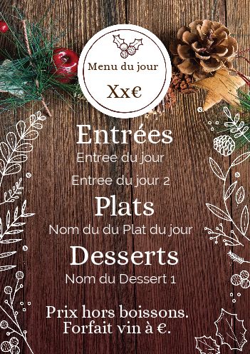 Carte Menu Restaurant Noel Table gratuit à imprimer