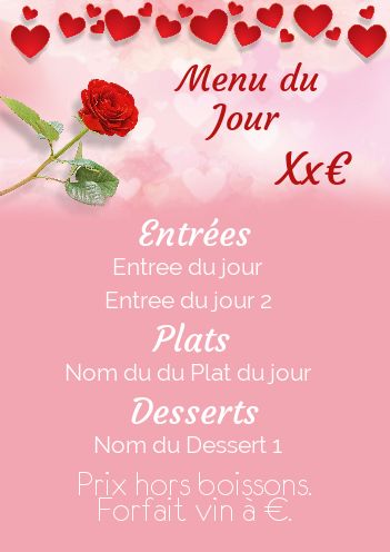 Carte Menu Restaurant Coeur Fleur gratuit à imprimer