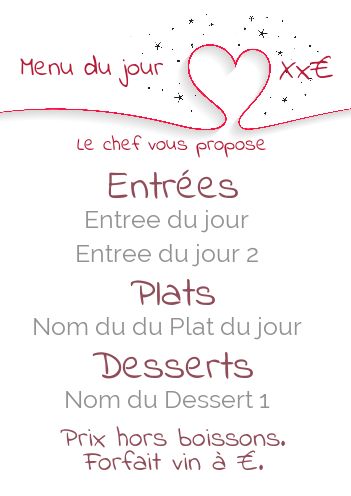 Carte Menu Restaurant Saint Valentin gratuit à imprimer