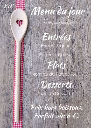 Carte Menu Restaurant Table Coeur gratuit à imprimer