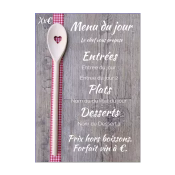 carte menu restaurant saint valentin table coeur bois marron 