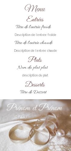 Menu Mariage Anneau Blanc gratuit à imprimer