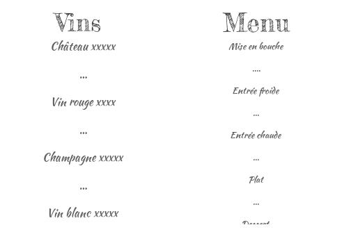 Verso Menu Mariage à imprimer