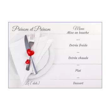 menu mariage coeur blanc fourchette 