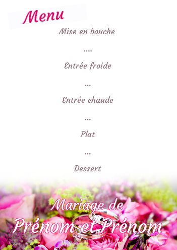 Menu Mariage Anneau Fleur Rose gratuit à imprimer