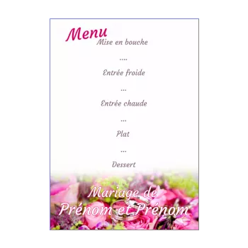 menu mariage anneau fleur rose 