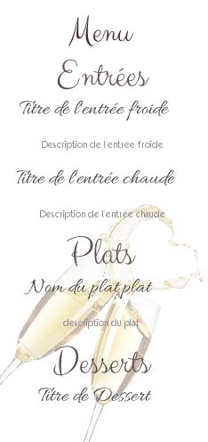 Menu Mariage Champagne Coeur Alcool gratuit à imprimer