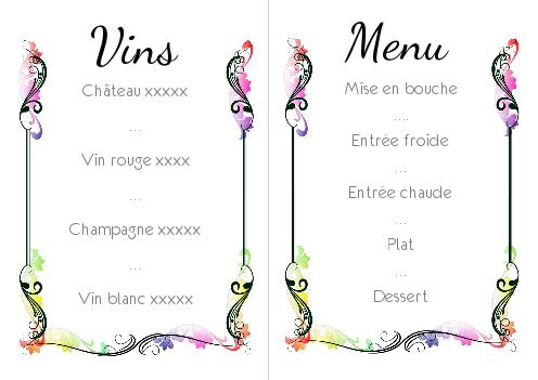 Verso Menu Mariage Coeur Oiseau Blanc à imprimer