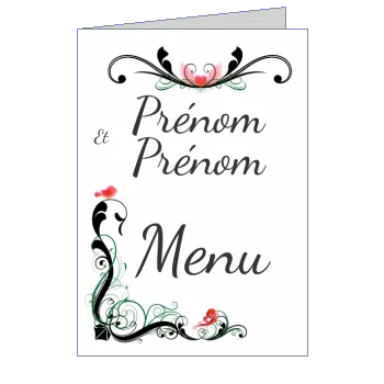 Menu Mariage Coeur Oiseau Blanc à imprimer