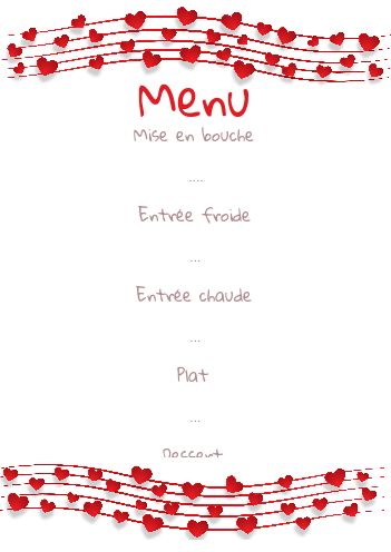 Menu Mariage Coeur Rouge gratuit à imprimer