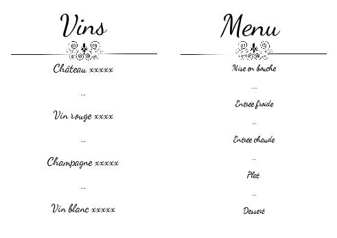 Verso Menu Mariage Marron avec photo à imprimer