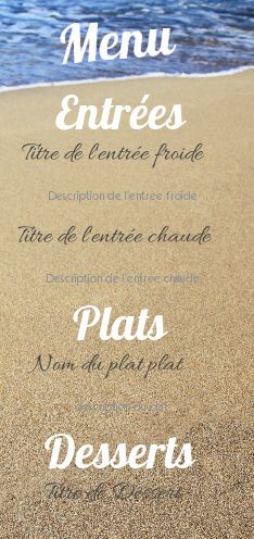 Menu Mariage Mer Plage gratuit à imprimer