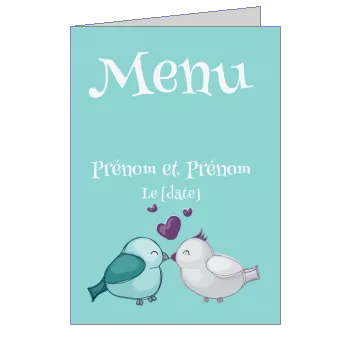 Menu Mariage Coeur Oiseau Bleu à imprimer