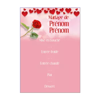 menu mariage coeur fleur rose 