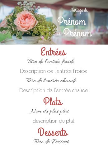 Menu Mariage Table Fleur Rose à imprimer