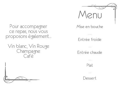 Verso Menu Mariage à imprimer