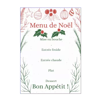 menu repas noel boule dessin rouge vert 