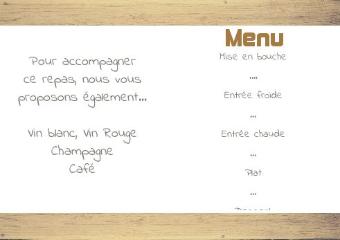 Verso Menu Repas Soiree Anneau Bois à imprimer