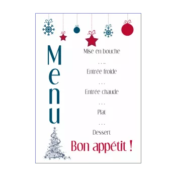 menu nouvel an repas soiree bleu boule etoile rouge 